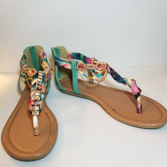 Venus Turquoise Jeweled Thong Sandals - Picture 5 of 16